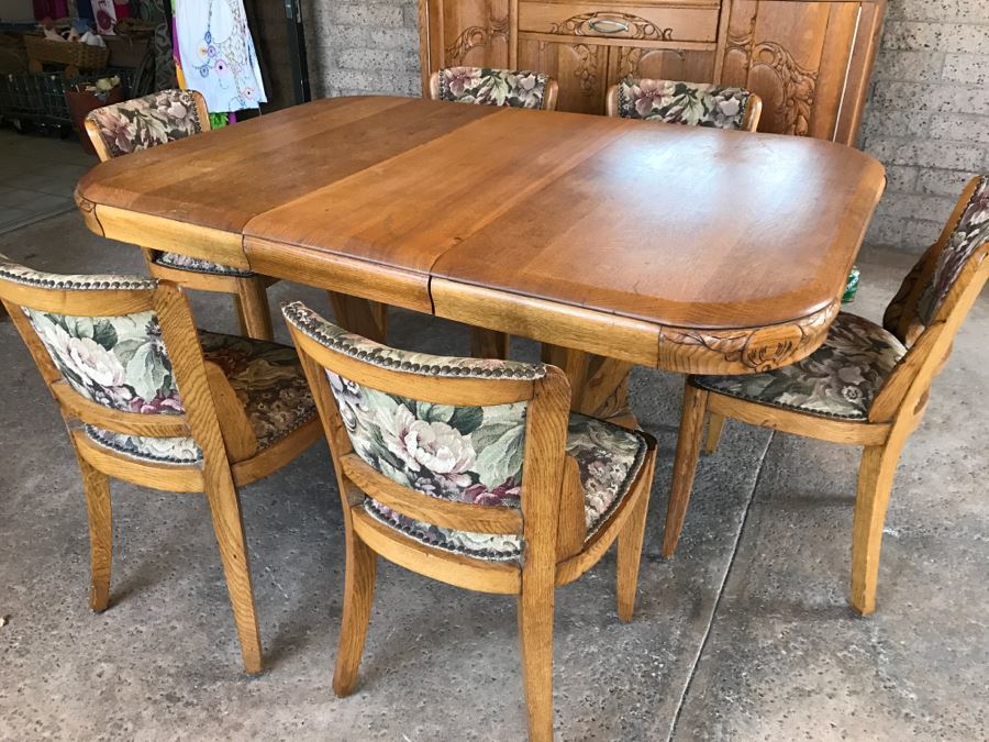 Stunning Dutch Colonial Dining Room Set With Nicely Carved Marble Top