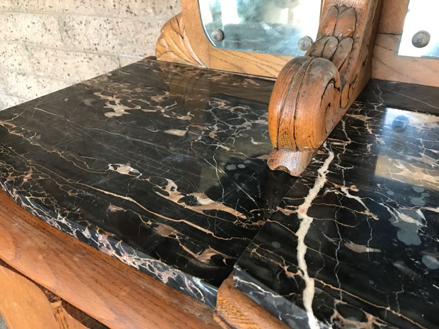 Stunning Dutch Colonial Dining Room Set With Nicely Carved Marble Top China Cabinet, Dining Table And (6) Chairs [Photo 14]