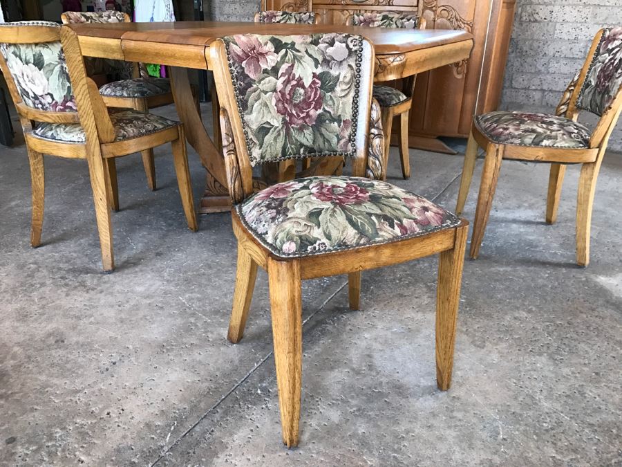 Stunning Dutch Colonial Dining Room Set With Nicely Carved Marble Top China Cabinet, Dining Table And (6) Chairs [Photo 35]