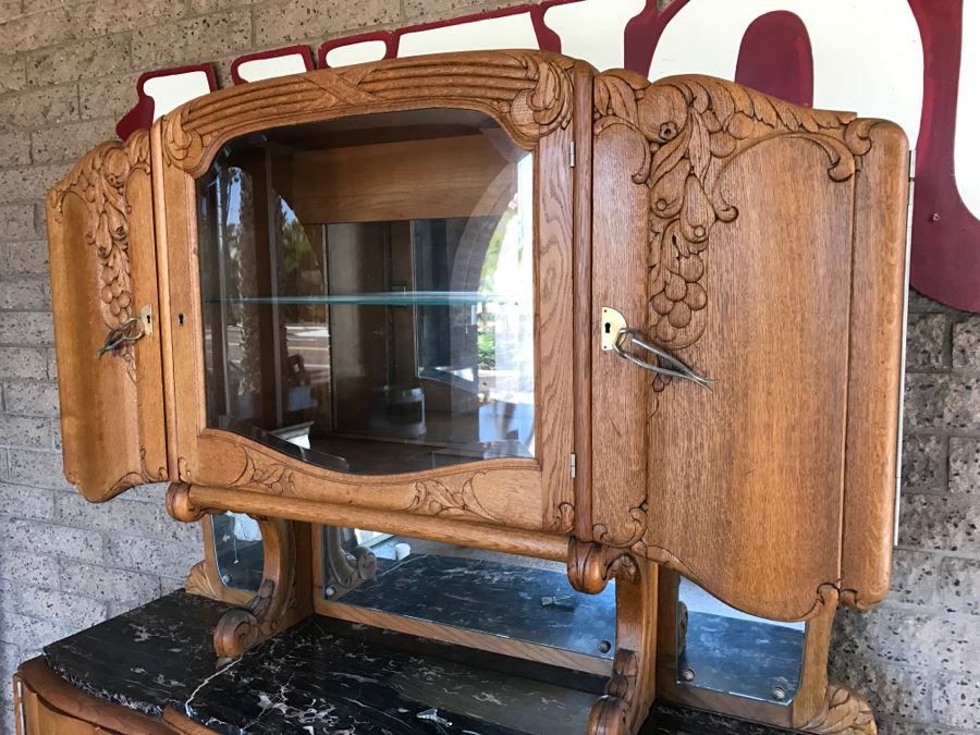 Stunning Dutch Colonial Dining Room Set With Nicely Carved Marble Top China Cabinet, Dining Table And (6) Chairs [Photo 15]