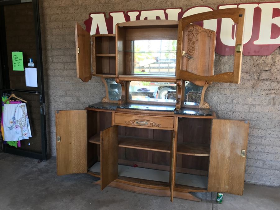 Stunning Dutch Colonial Dining Room Set With Nicely Carved Marble Top China Cabinet, Dining Table And (6) Chairs [Photo 25]