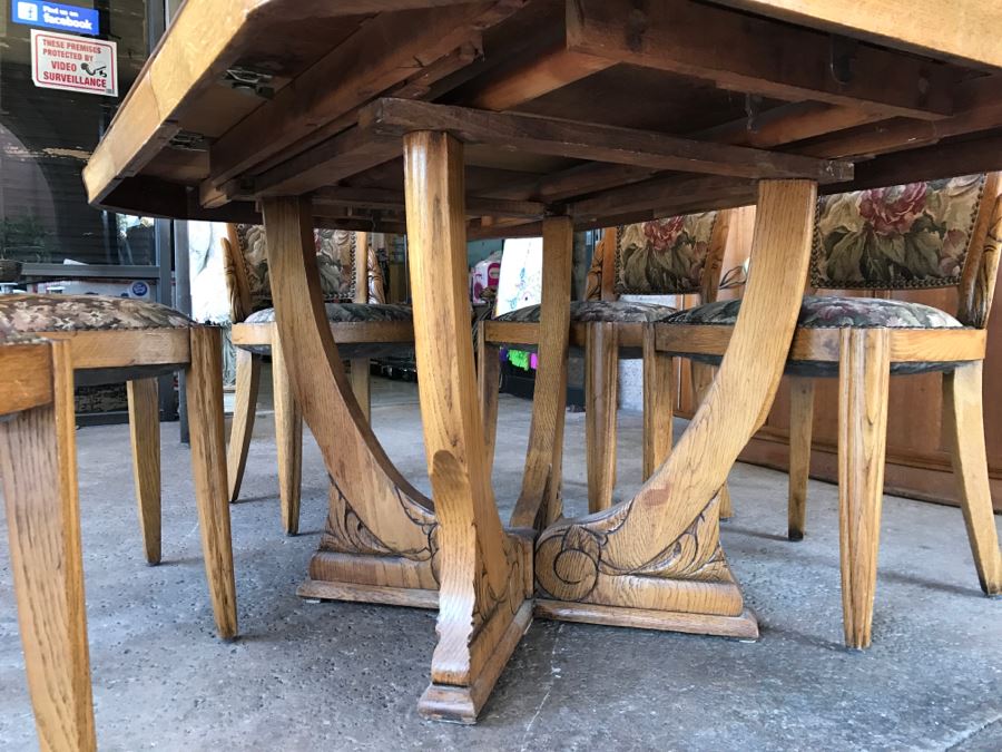 Stunning Dutch Colonial Dining Room Set With Nicely Carved Marble Top China Cabinet, Dining Table And (6) Chairs [Photo 34]