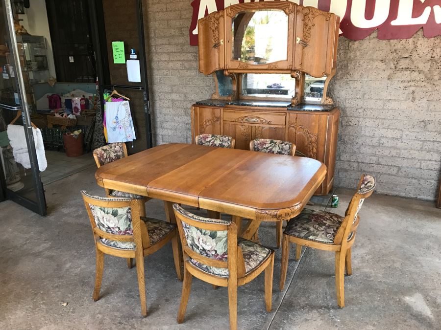 Stunning Dutch Colonial Dining Room Set With Nicely Carved Marble Top China Cabinet, Dining Table And (6) Chairs [Photo 41]