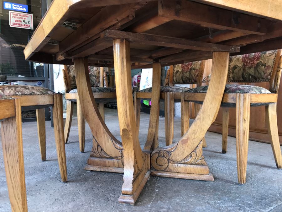 Stunning Dutch Colonial Dining Room Set With Nicely Carved Marble Top China Cabinet, Dining Table And (6) Chairs [Photo 33]