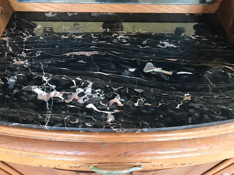 Stunning Dutch Colonial Dining Room Set With Nicely Carved Marble Top China Cabinet, Dining Table And (6) Chairs [Photo 12]