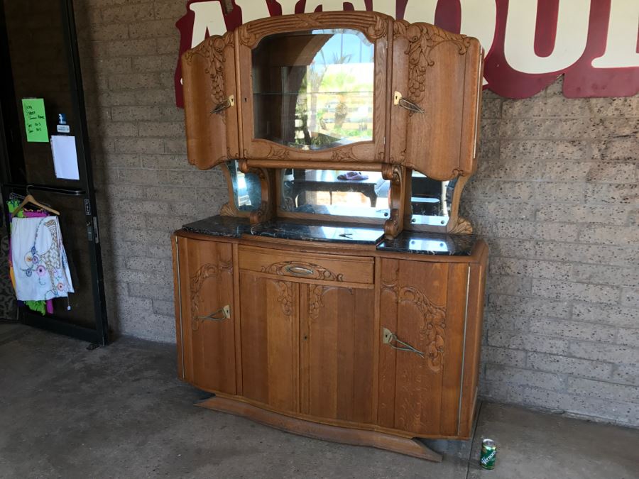 Stunning Dutch Colonial Dining Room Set With Nicely Carved Marble Top China Cabinet, Dining Table And (6) Chairs [Photo 8]