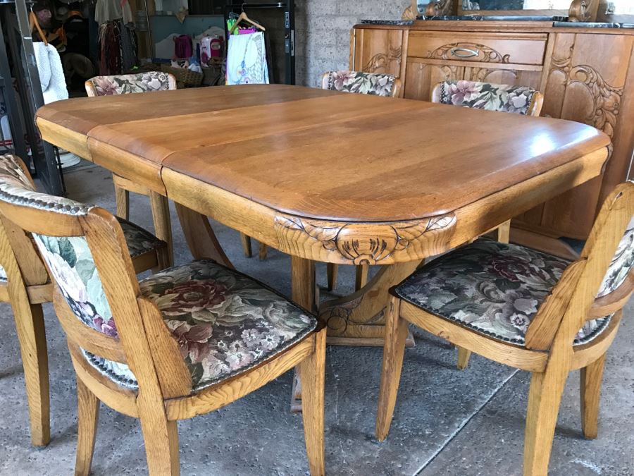 Stunning Dutch Colonial Dining Room Set With Nicely Carved Marble Top China Cabinet, Dining Table And (6) Chairs [Photo 31]