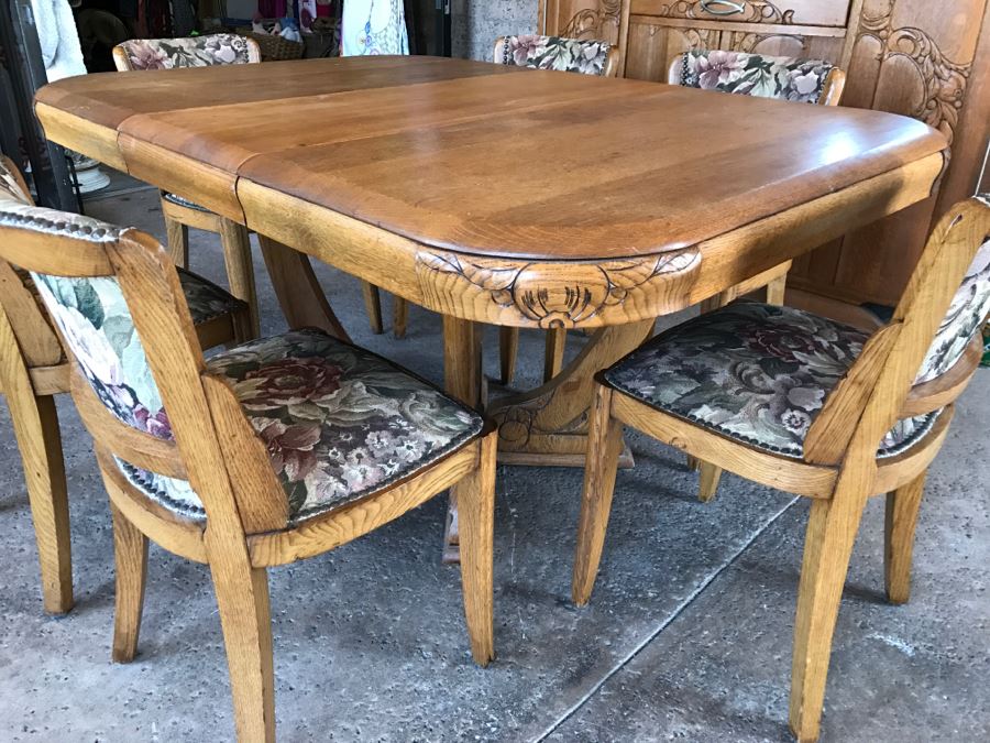 Stunning Dutch Colonial Dining Room Set With Nicely Carved Marble Top China Cabinet, Dining Table And (6) Chairs [Photo 30]
