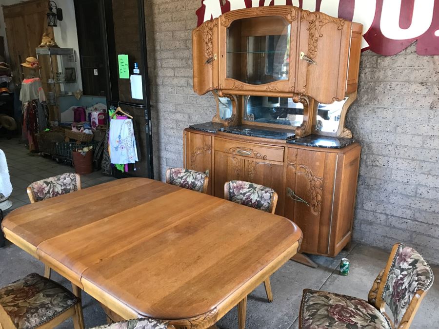 Stunning Dutch Colonial Dining Room Set With Nicely Carved Marble Top China Cabinet, Dining Table And (6) Chairs [Photo 40]