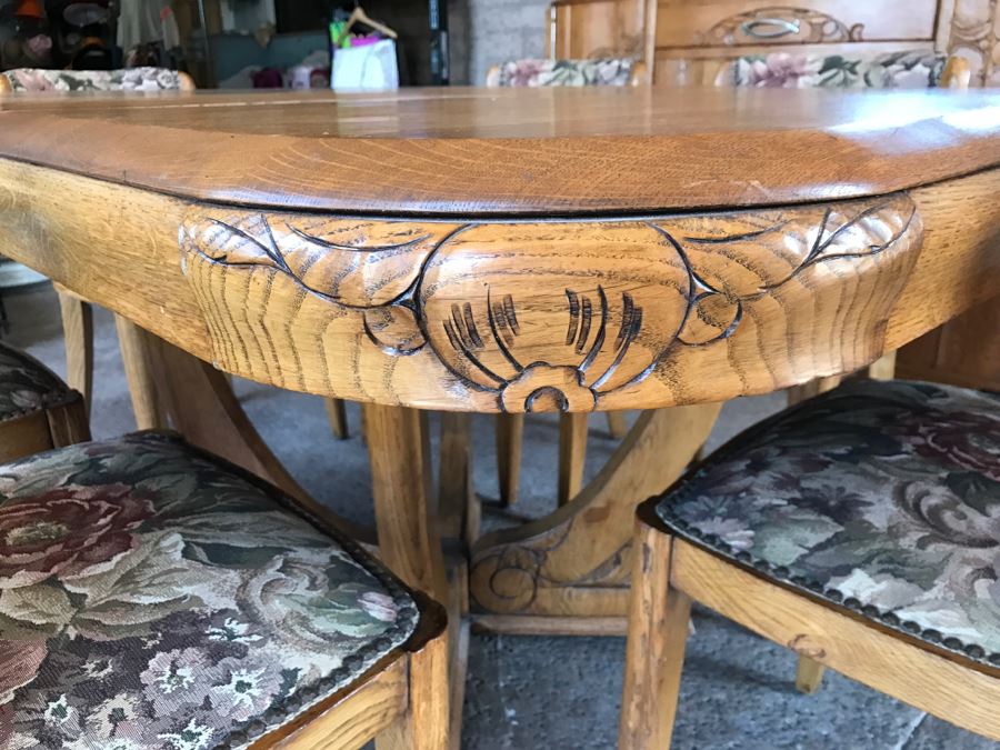 Stunning Dutch Colonial Dining Room Set With Nicely Carved Marble Top China Cabinet, Dining Table And (6) Chairs [Photo 32]