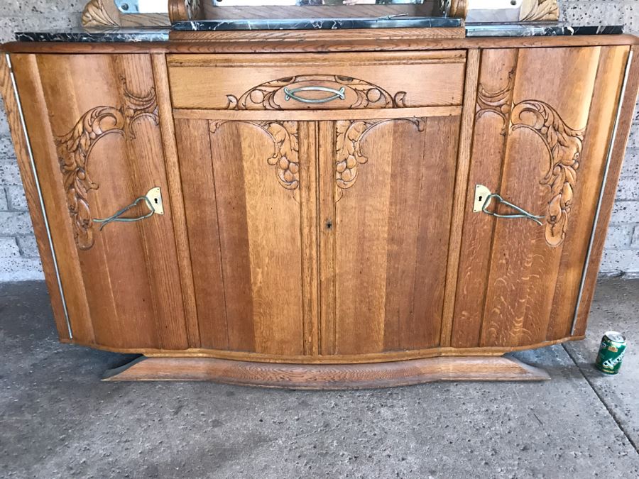 Stunning Dutch Colonial Dining Room Set With Nicely Carved Marble Top China Cabinet, Dining Table And (6) Chairs [Photo 10]
