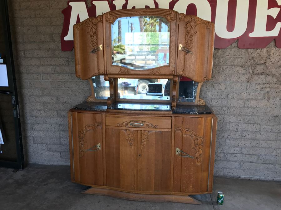 Stunning Dutch Colonial Dining Room Set With Nicely Carved Marble Top China Cabinet, Dining Table And (6) Chairs [Photo 7]