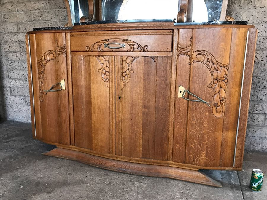 Stunning Dutch Colonial Dining Room Set With Nicely Carved Marble Top China Cabinet, Dining Table And (6) Chairs [Photo 9]