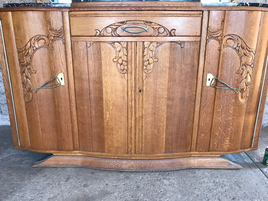 Stunning Dutch Colonial Dining Room Set With Nicely Carved Marble Top China Cabinet, Dining Table And (6) Chairs [Photo 11]