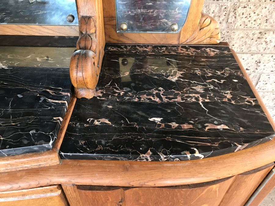 Stunning Dutch Colonial Dining Room Set With Nicely Carved Marble Top China Cabinet, Dining Table And (6) Chairs [Photo 13]