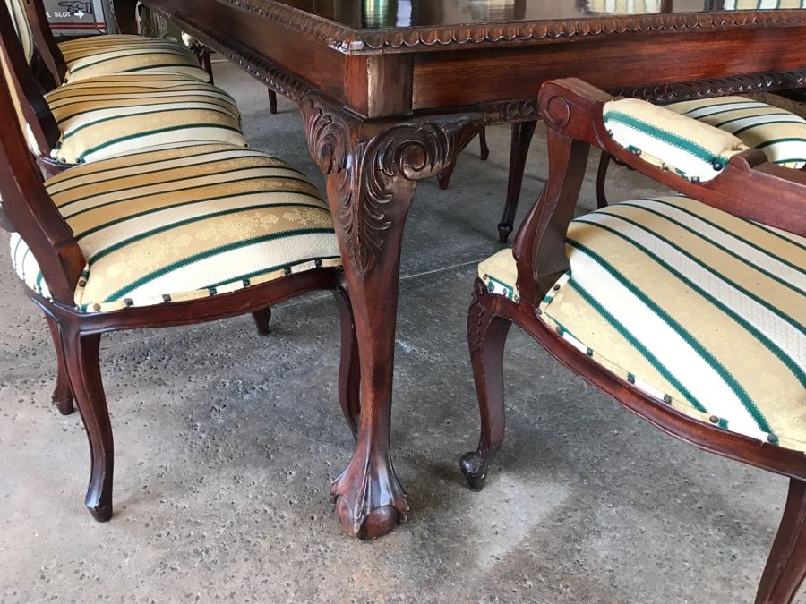 Formal Dining Table With Ball And Claw Feet Plus Two Leaves And (8) Chairs [Photo 11]