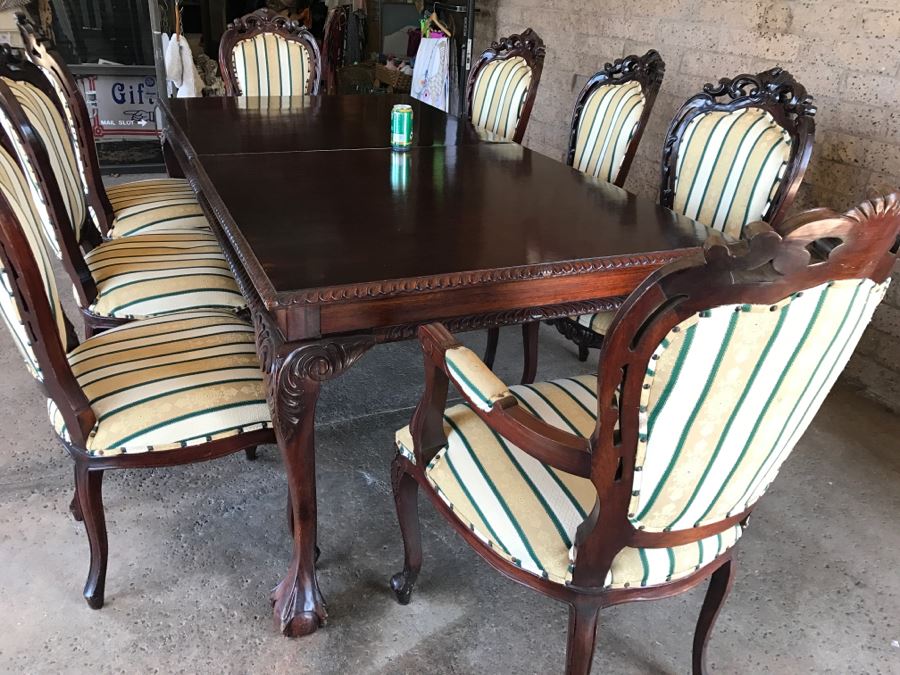 Formal Dining Table With Ball And Claw Feet Plus Two Leaves And (8) Chairs [Photo 7]