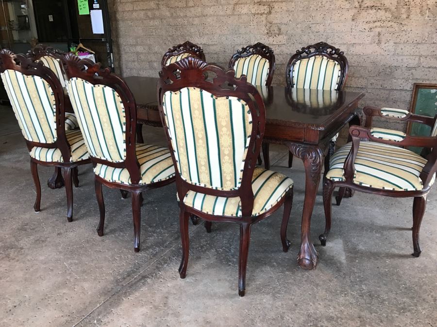 Formal Dining Table With Ball And Claw Feet Plus Two Leaves And (8) Chairs [Photo 3]