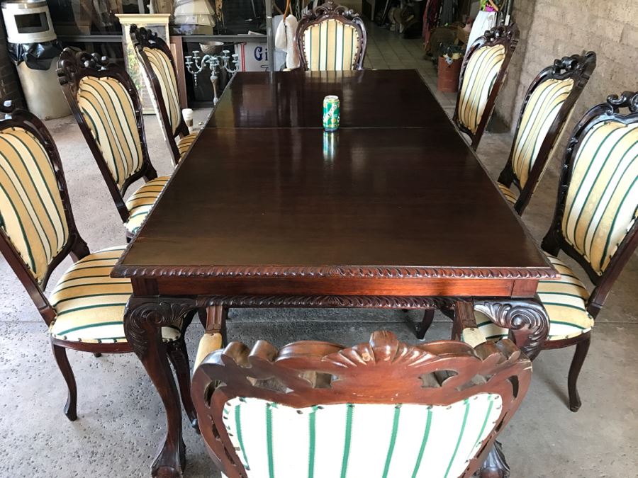 Formal Dining Table With Ball And Claw Feet Plus Two Leaves And (8) Chairs [Photo 8]