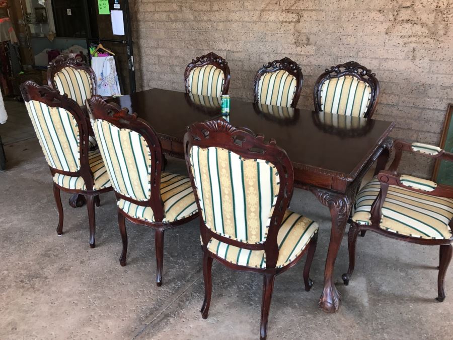 Formal Dining Table With Ball And Claw Feet Plus Two Leaves And (8) Chairs [Photo 4]