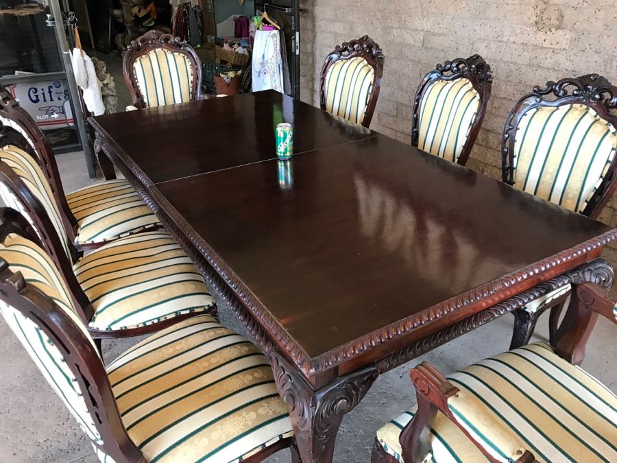 Formal Dining Table With Ball And Claw Feet Plus Two Leaves And (8) Chairs [Photo 13]