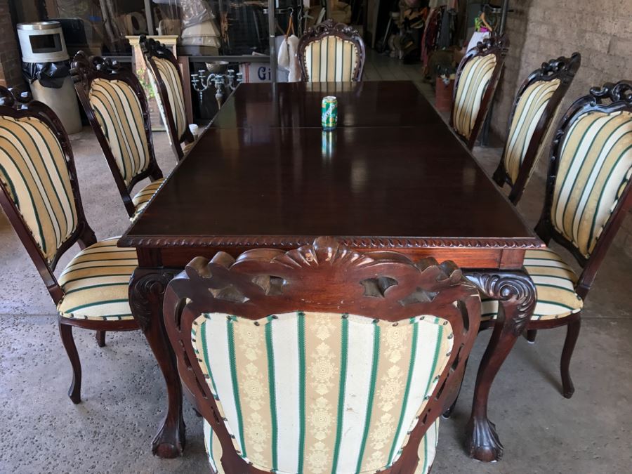 Formal Dining Table With Ball And Claw Feet Plus Two Leaves And (8) Chairs [Photo 9]