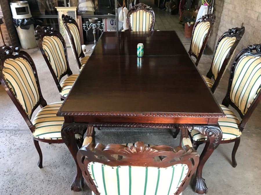 Formal Dining Table With Ball And Claw Feet Plus Two Leaves And (8) Chairs [Photo 10]