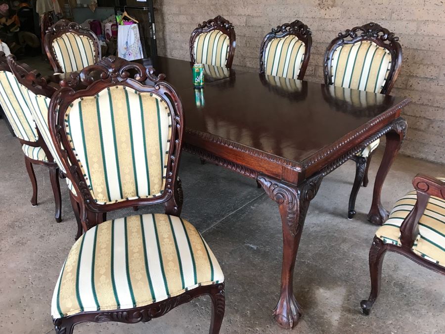 Formal Dining Table With Ball And Claw Feet Plus Two Leaves And (8) Chairs [Photo 15]