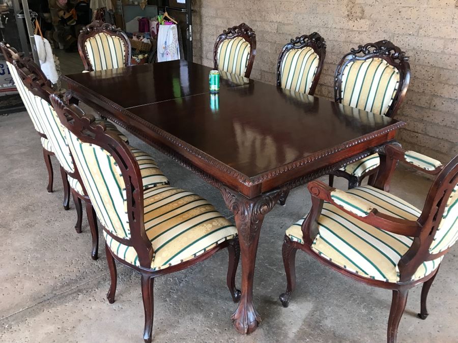 Formal Dining Table With Ball And Claw Feet Plus Two Leaves And (8) Chairs [Photo 5]