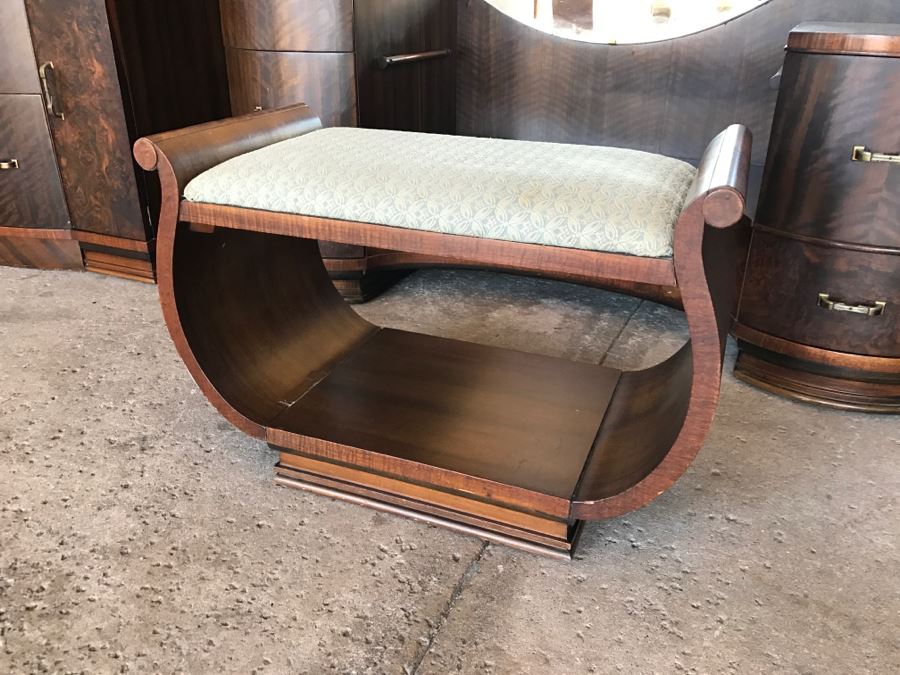 Art Deco Bedroom Set With Vanity And Bench, Dresser With Mirror, Gentleman's Dresser, Nightstand And Full Size Bed By Detroit Furniture Co [Photo 6]