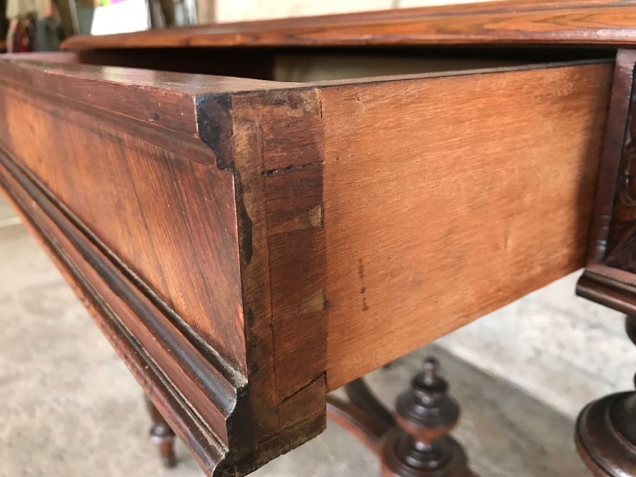 Vintage Wooden Table With Drawer 45'W X 26'D X 29'H [Photo 10]