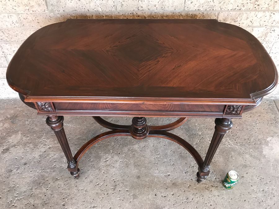 Vintage Wooden Table With Drawer 45'W X 26'D X 29'H [Photo 4]