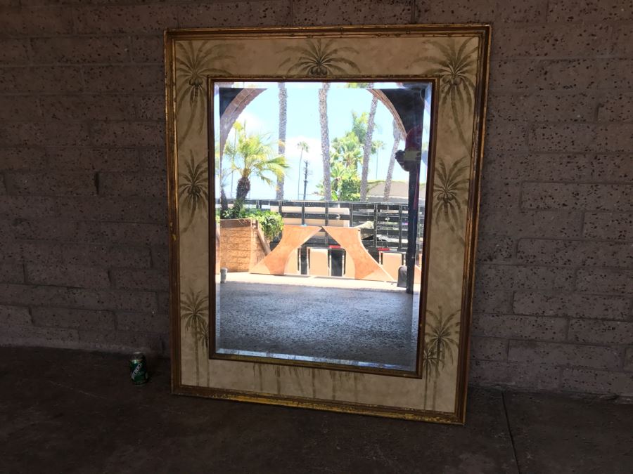 Vintage Beveled Glass Wall Mirror Palm Tree Motif 45' X 53.5' [Photo 3]