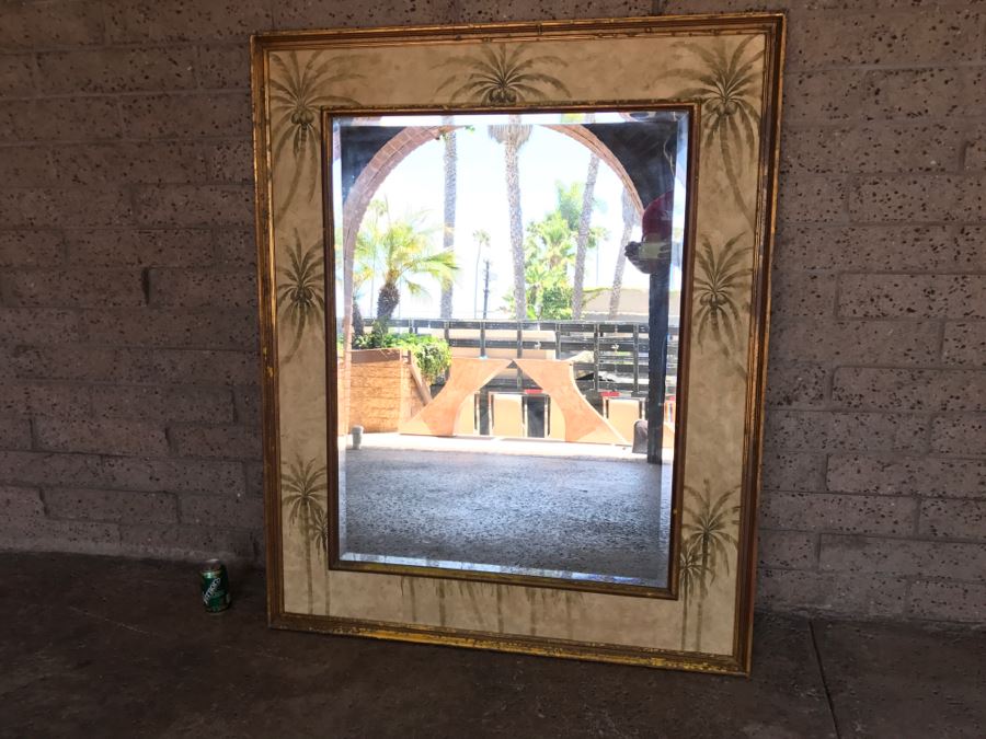 Vintage Beveled Glass Wall Mirror Palm Tree Motif 45' X 53.5' [Photo 1]