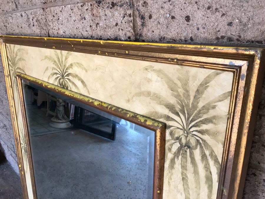 Vintage Beveled Glass Wall Mirror Palm Tree Motif 45' X 53.5' [Photo 5]