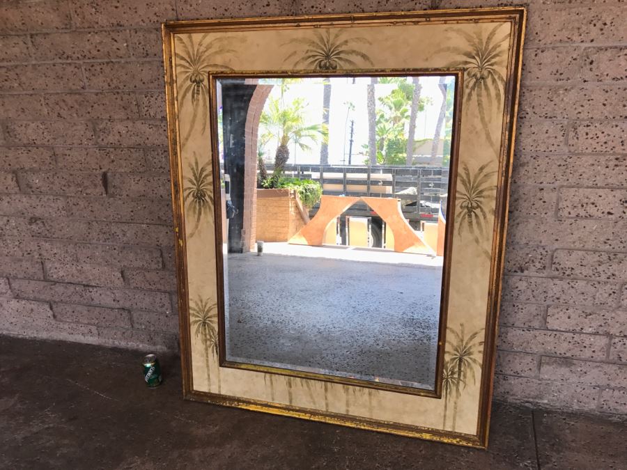 Vintage Beveled Glass Wall Mirror Palm Tree Motif 45' X 53.5' [Photo 11]