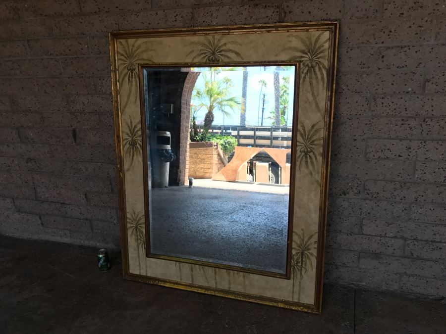 Vintage Beveled Glass Wall Mirror Palm Tree Motif 45' X 53.5' [Photo 4]