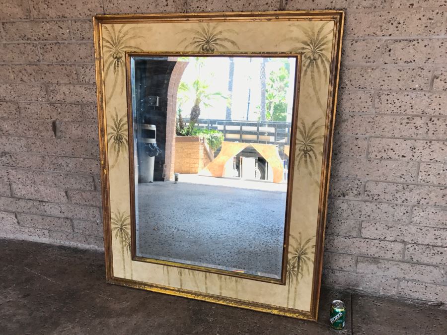 Vintage Beveled Glass Wall Mirror Palm Tree Motif 45' X 53.5' [Photo 12]