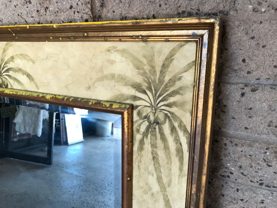 Vintage Beveled Glass Wall Mirror Palm Tree Motif 45' X 53.5' [Photo 7]