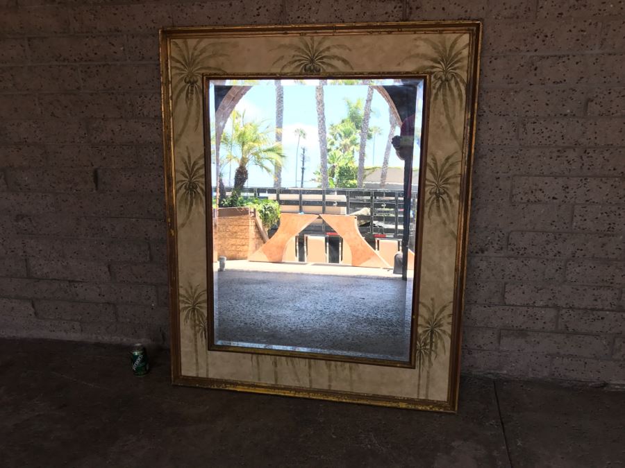 Vintage Beveled Glass Wall Mirror Palm Tree Motif 45' X 53.5' [Photo 2]
