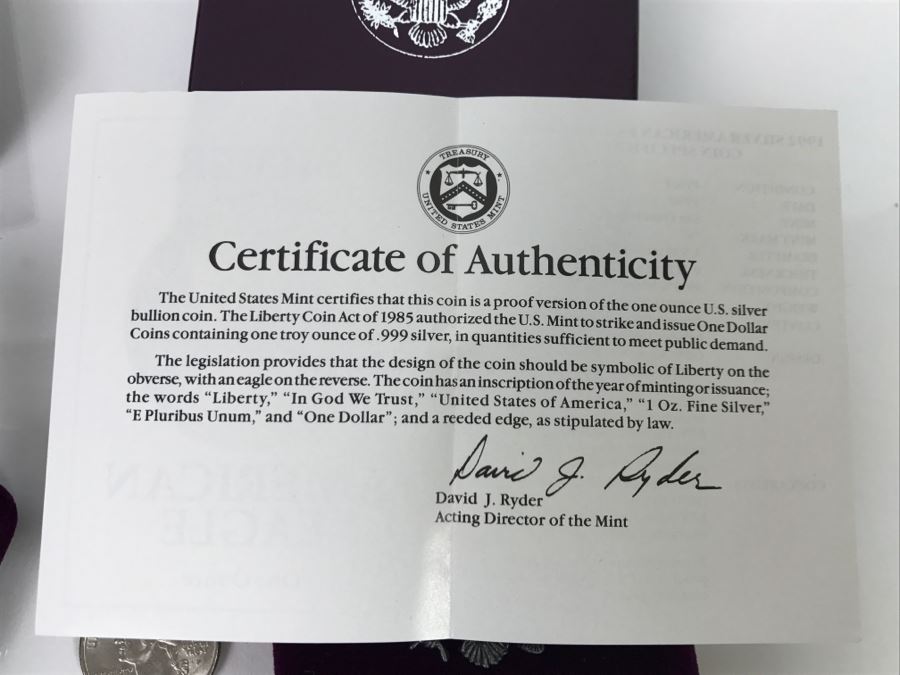 Pair Of Proof Silver American Eagle 1Oz Coins 1992 [Photo 12]