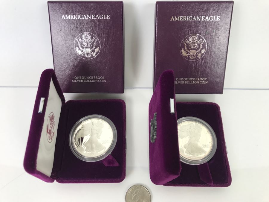 Pair Of Proof Silver American Eagle 1Oz Coins 1992