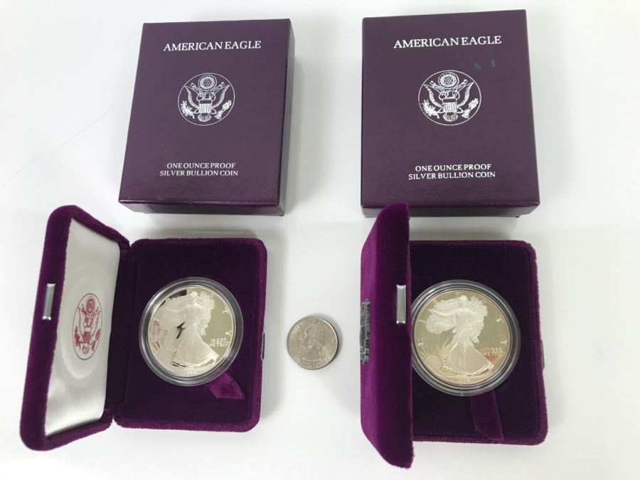 Pair Of Proof Silver American Eagle 1Oz Coins 1992 [Photo 3]