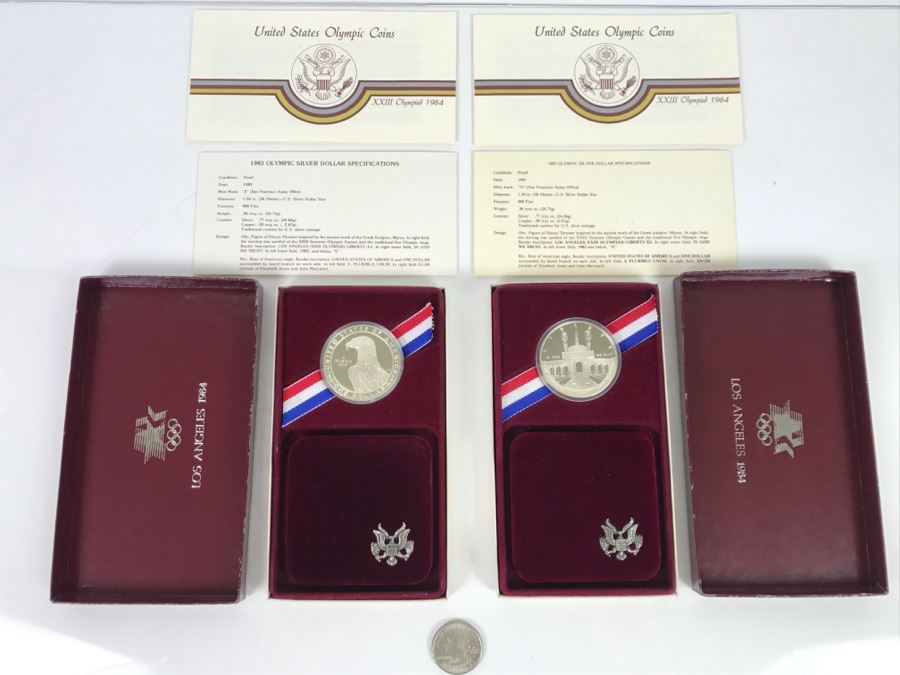 Pair Silver Coins From US 1984 Olympics
