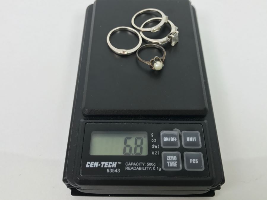 Set Of (3) Sterling Silver Rings One With Pearl 6.8g [Photo 7]