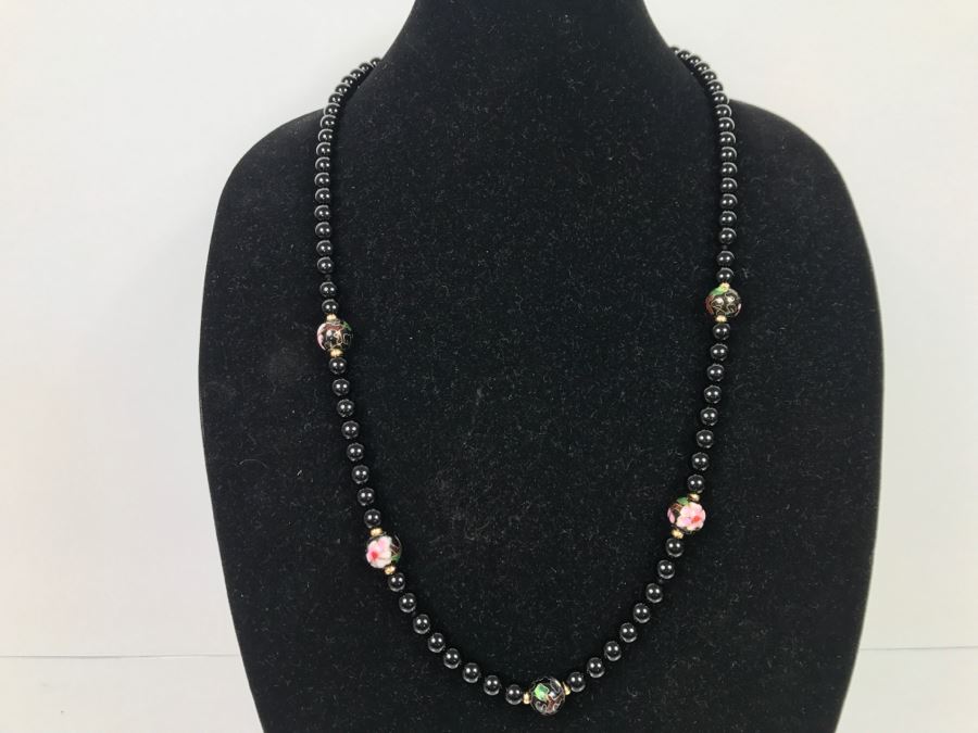 Black Bead Cloisonne Necklace New Old Stock