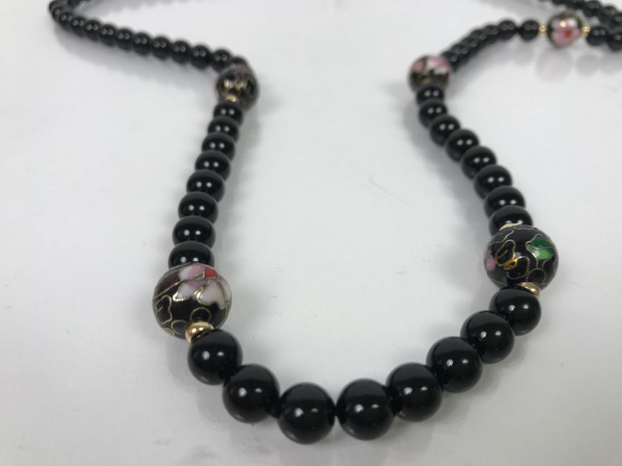 Black Bead Cloisonne Necklace New Old Stock [Photo 3]