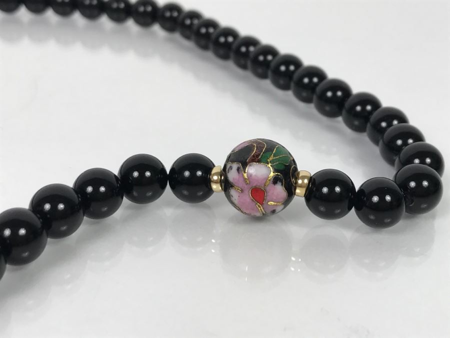 Black Bead Cloisonne Necklace New Old Stock [Photo 6]