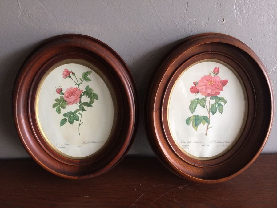 Vintage Wooden Oval Framed Floral Prints