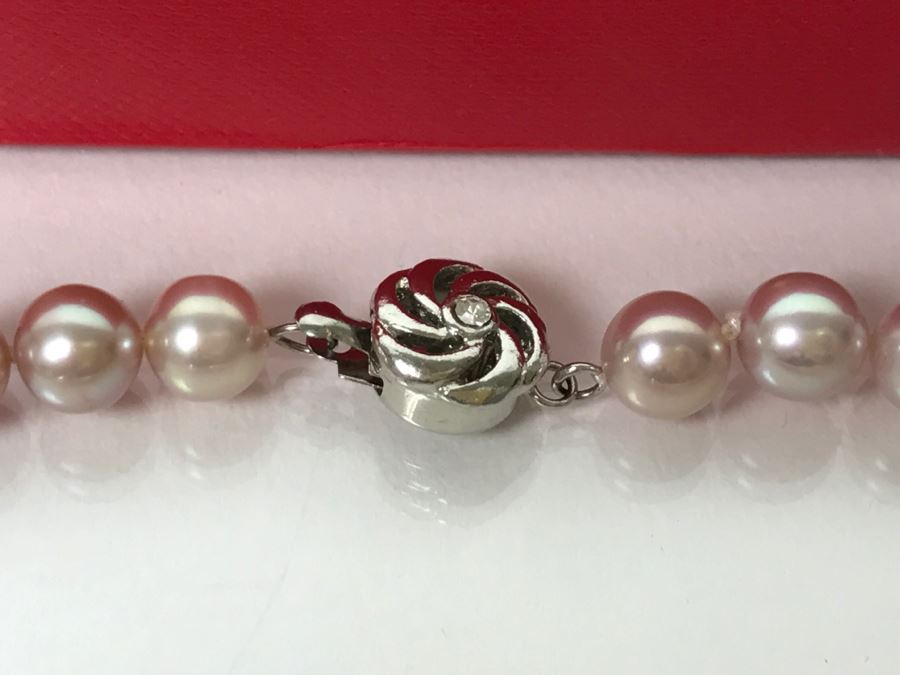 Chinese Pink Pearl Necklace With Paperwork And Original Box [Photo 11]